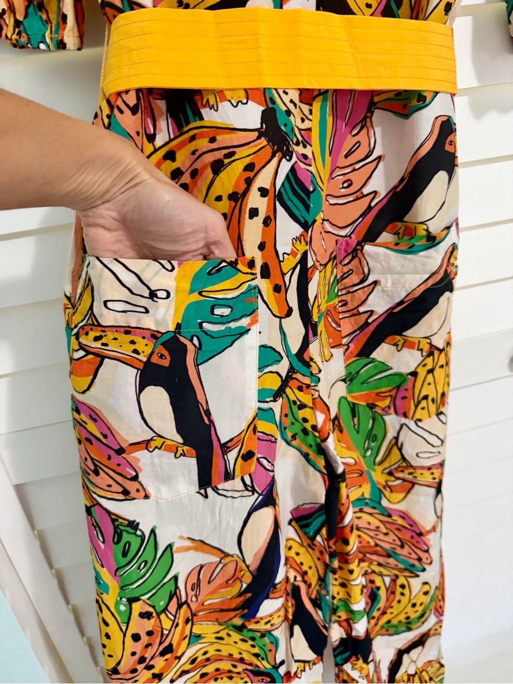 FARM Rio Multicolor Tropical Print Jumpsuit with Yellow Belt - Picture 6 of 8